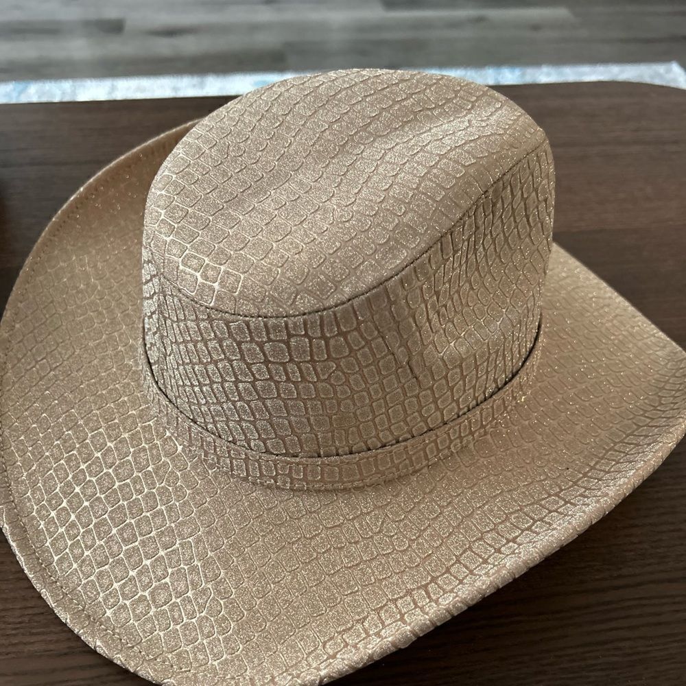 Glitter Gold Champagne Cowboy Hat – Croc-Embossed Western Style M New - Picture 4 of 5
